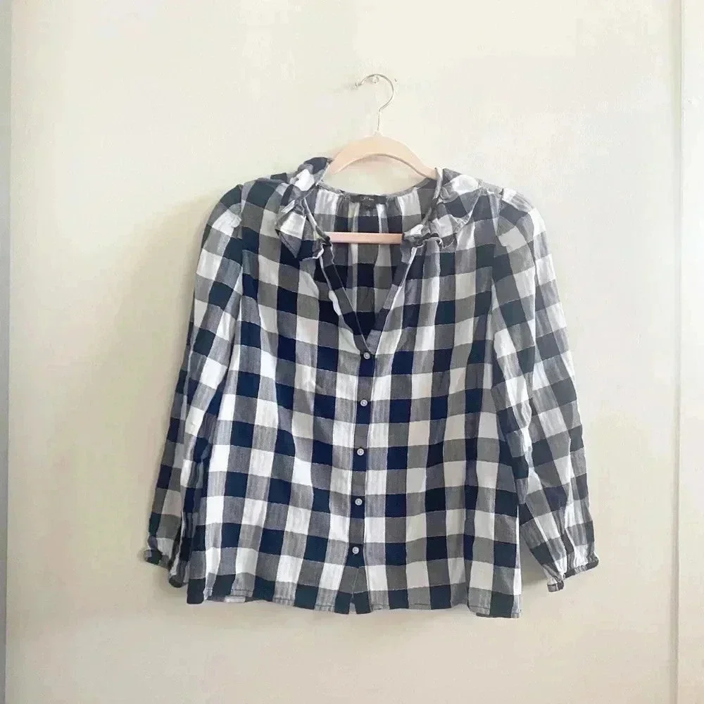 J.Crew gingham ruffle blouse small‎
